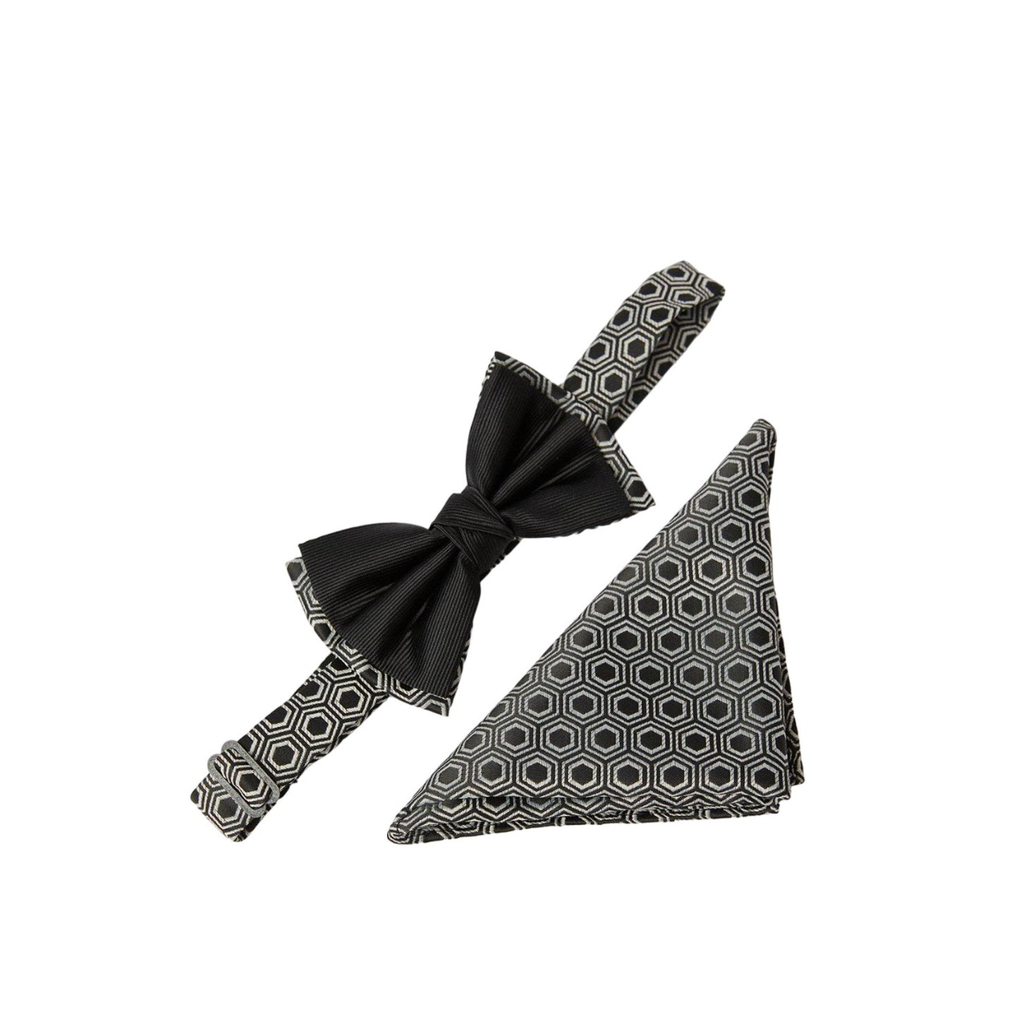 Black - Front - Burton Mens Geometric Double Layered Bow Tie Set