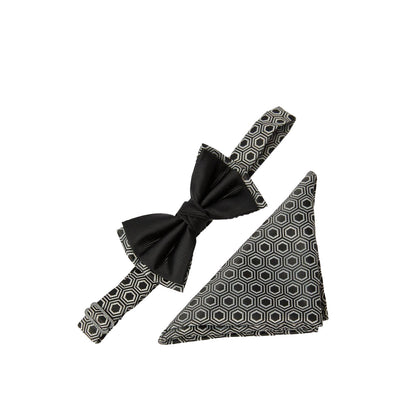 Black - Front - Burton Mens Geometric Double Layered Bow Tie Set