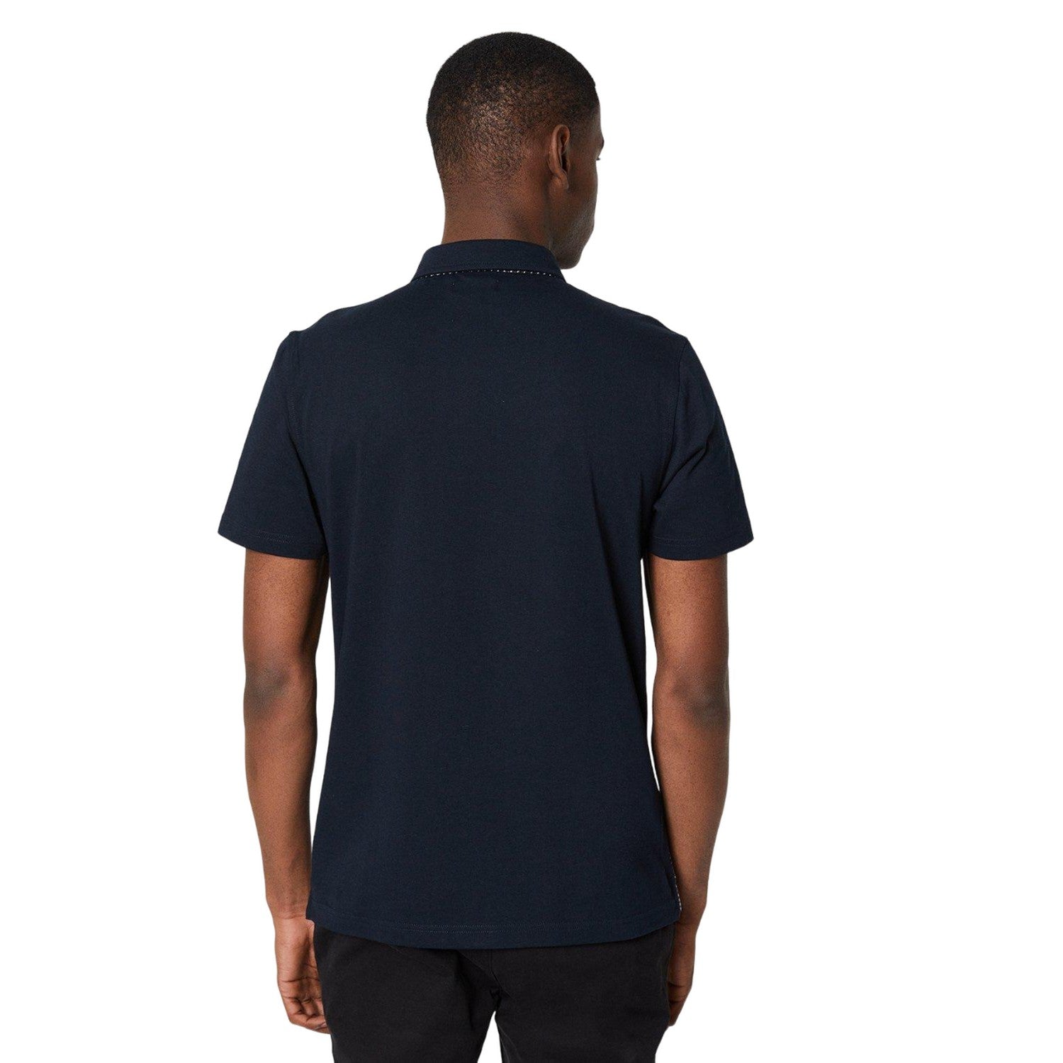 Navy - Back - Burton Mens Puppytooth Panelled Polo Shirt
