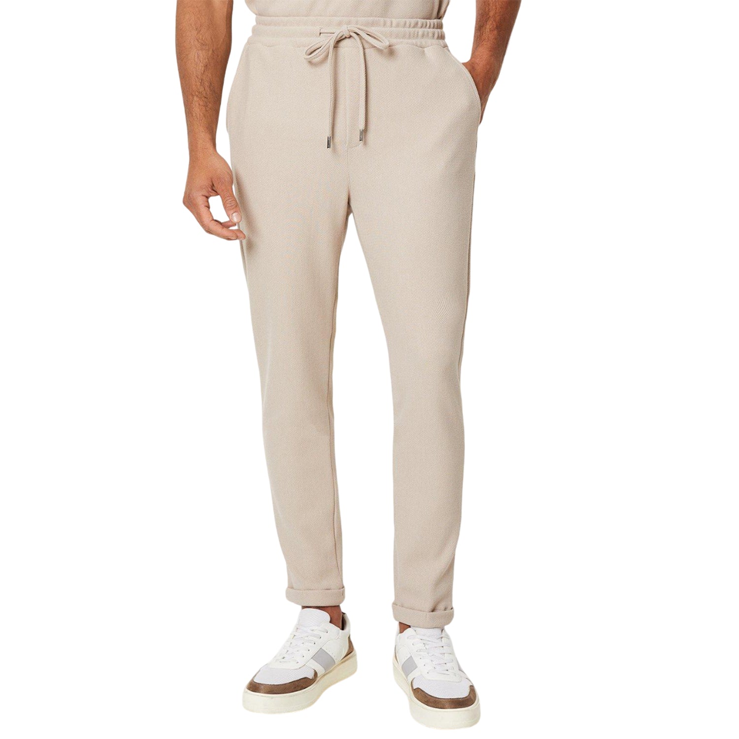 Tan - Front - Burton Mens Smart Jersey Tapered Slim Jogging Bottoms