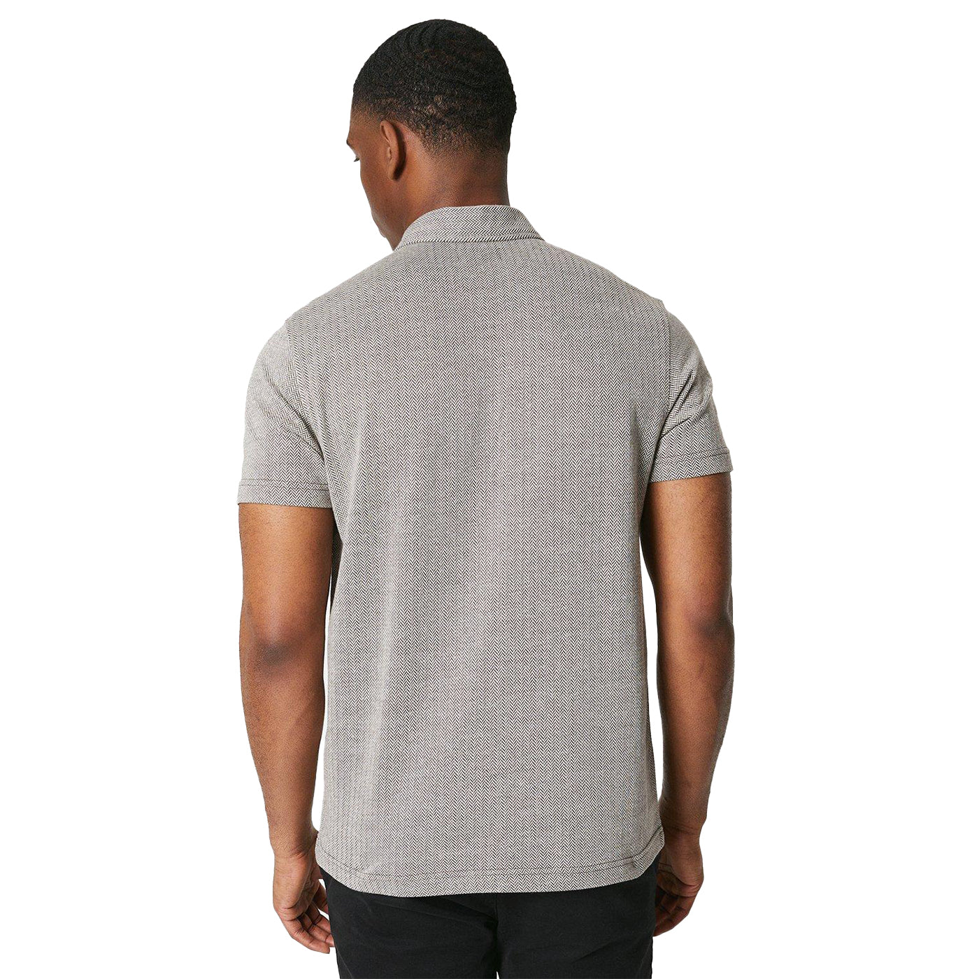 Oatmeal - Back - Burton Mens Herringbone Textured Quarter Zip Polo Shirt