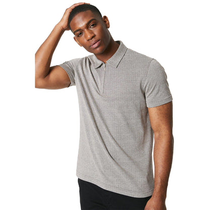 Oatmeal - Front - Burton Mens Herringbone Textured Quarter Zip Polo Shirt