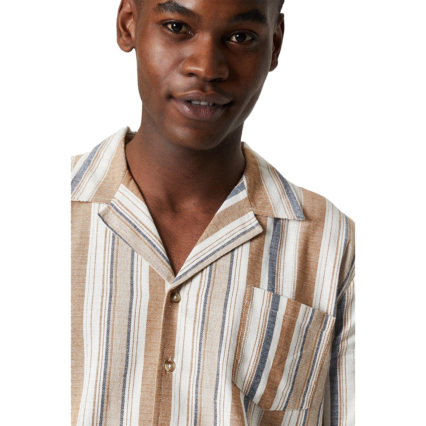 Multicoloured - Side - Burton Mens Textured Stripe Short-Sleeved Shirt