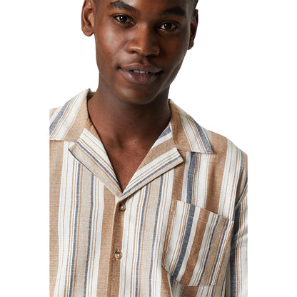 Multicoloured - Side - Burton Mens Textured Stripe Short-Sleeved Shirt
