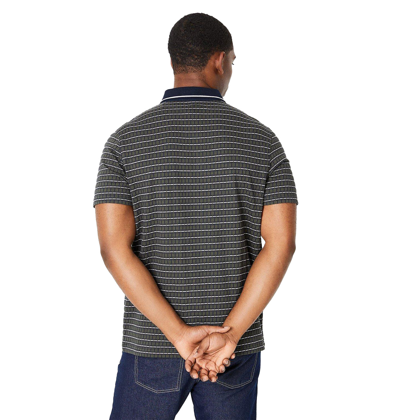 Olive - Back - Burton Mens Chain Geometric Jacquard Polo Shirt