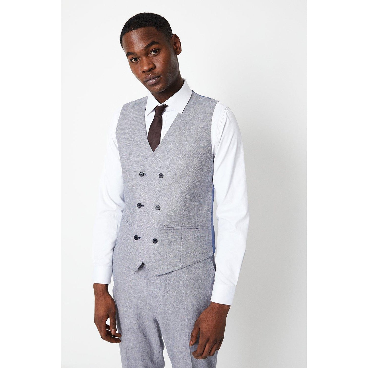 Grey Blue - Front - Burton Mens Linen Blend Slim Wedding Waistcoat