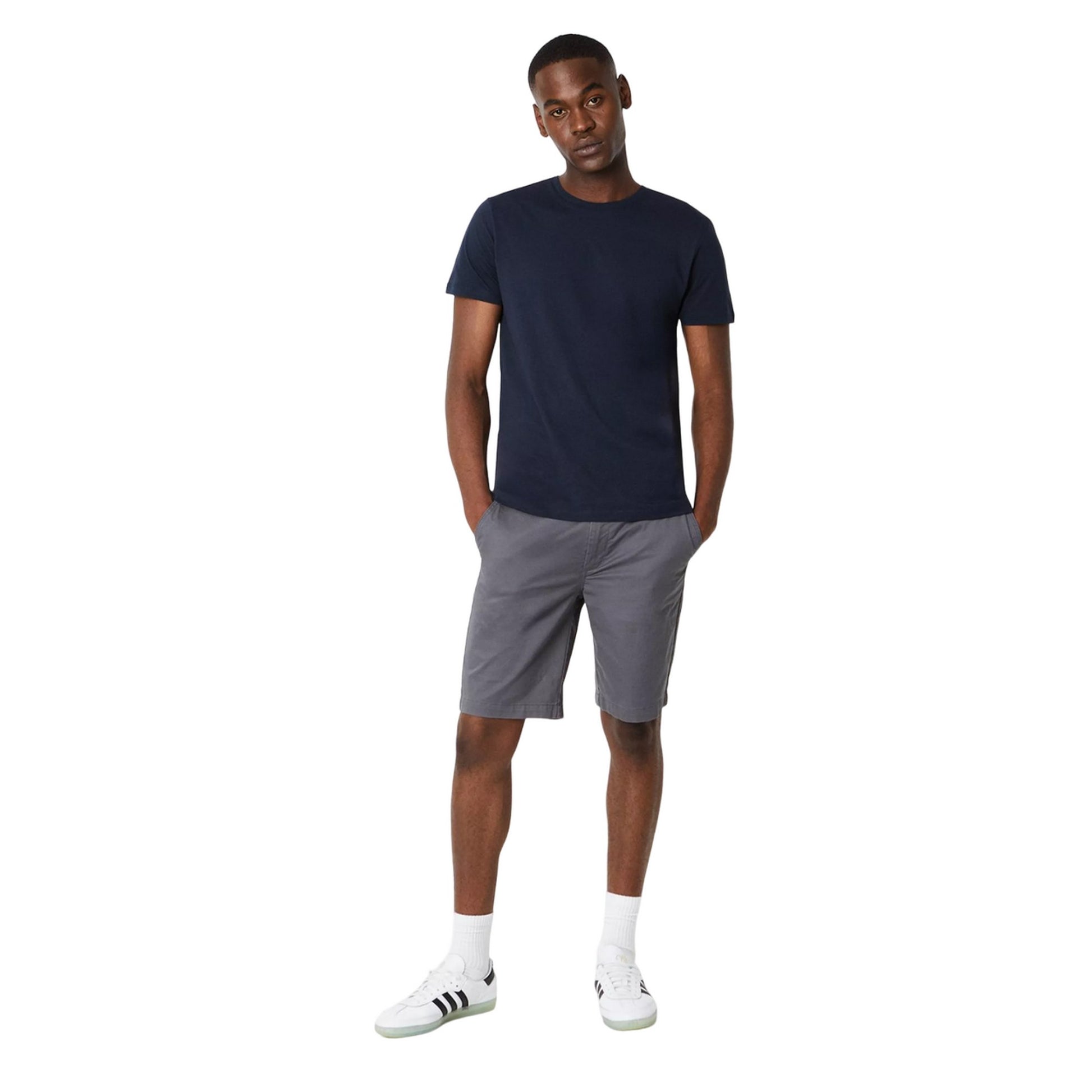 Navy - Side - Burton Mens Plain Crew Neck T-Shirt