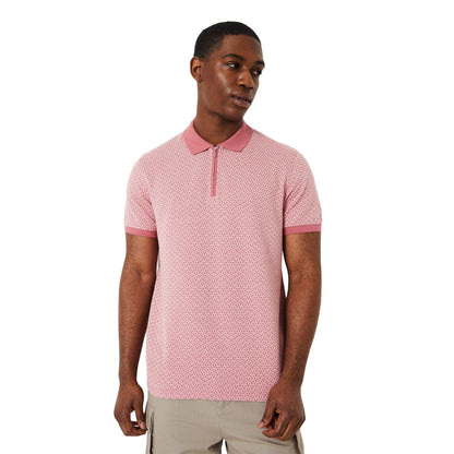 Rose - Front - Burton Mens Diamond Jacquard Zip Neck Polo Shirt