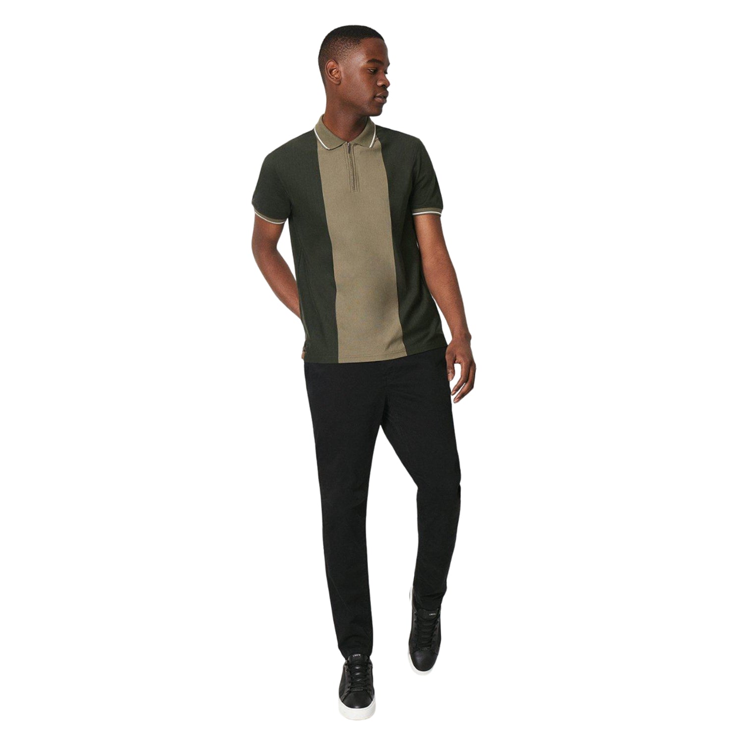 Khaki Green - Side - Burton Mens Tonal Zip Neck Polo Shirt