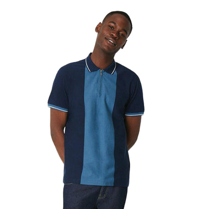 Navy - Front - Burton Mens Tonal Zip Neck Polo Shirt