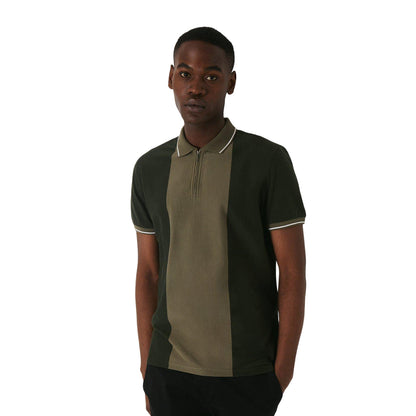 Khaki Green - Front - Burton Mens Tonal Zip Neck Polo Shirt