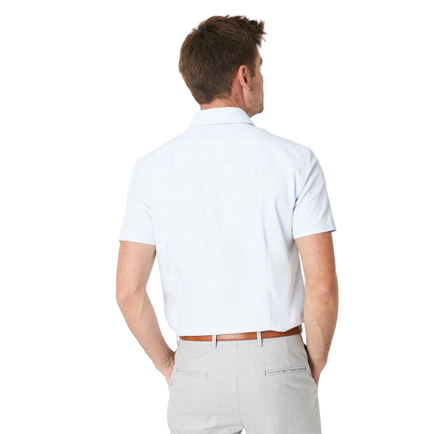 Light Blue - Back - Burton Mens Easy-Iron Slim Short-Sleeved Shirt