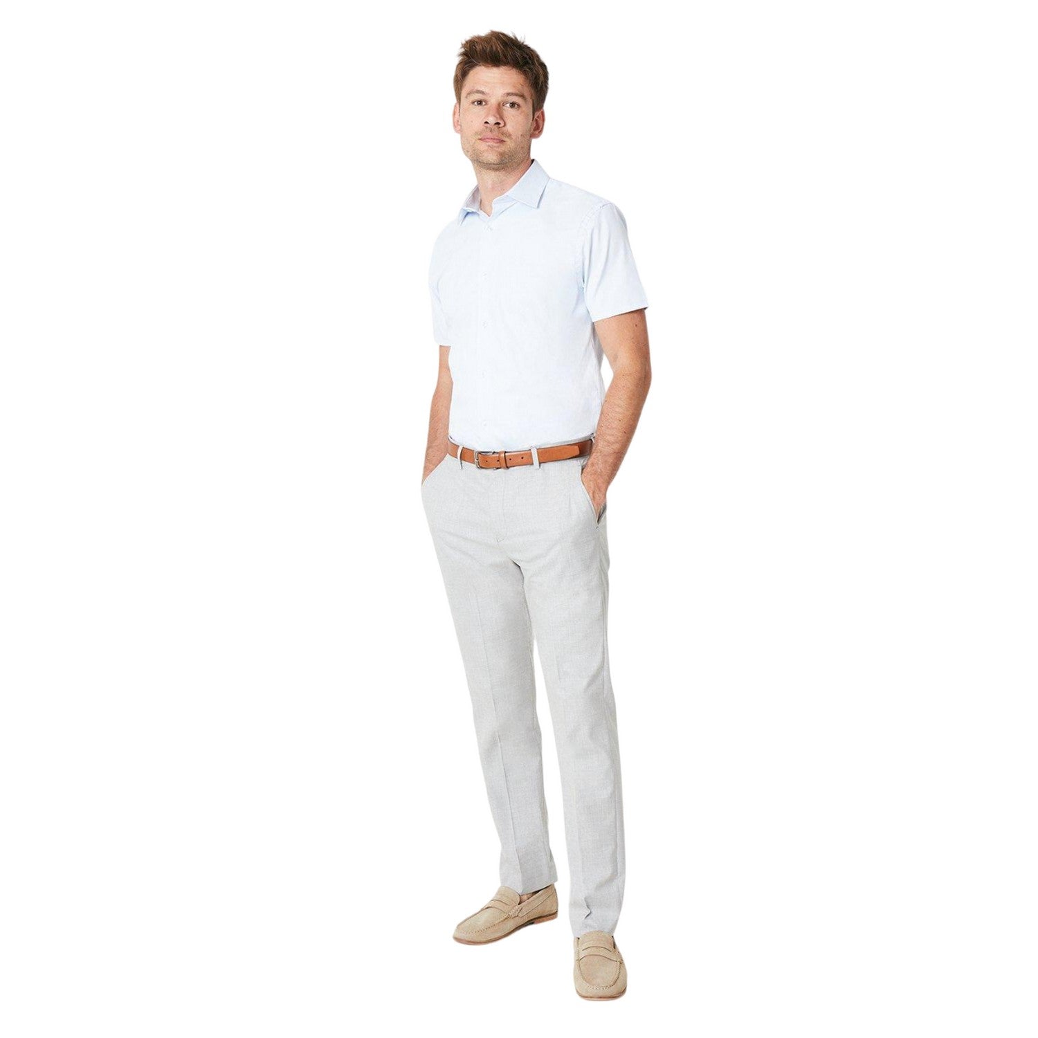 Light Blue - Side - Burton Mens Easy-Iron Slim Short-Sleeved Shirt