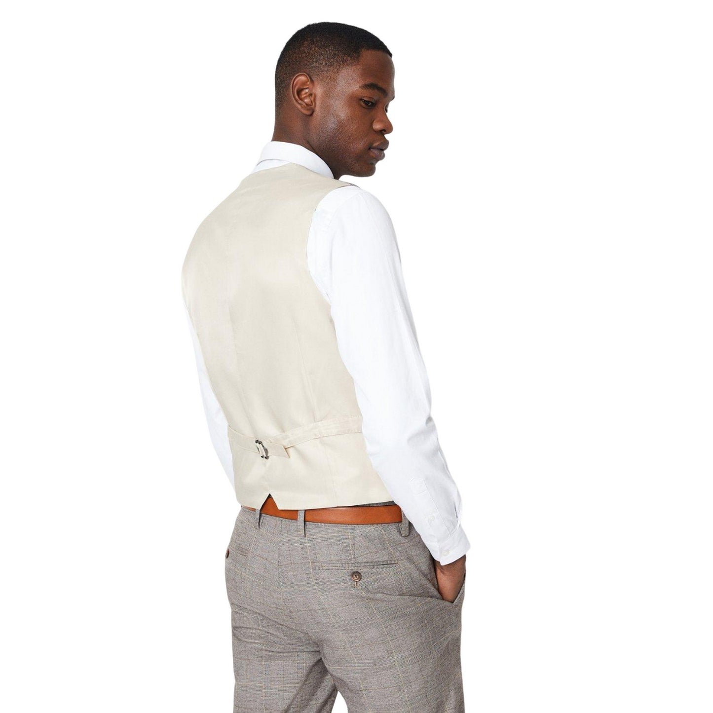 Neutral - Back - Burton Mens Heritage Checked Slim Wedding Waistcoat