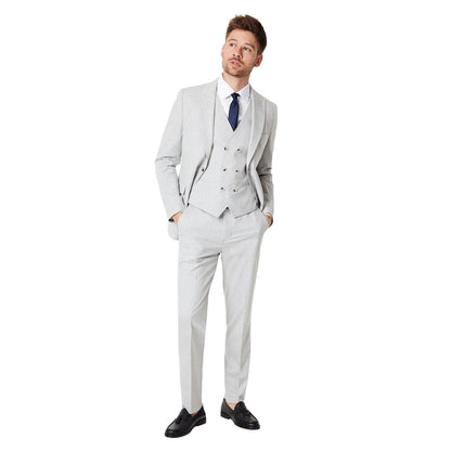 Grey - Side - Burton Mens Heathered Slim Wedding Suit Trousers