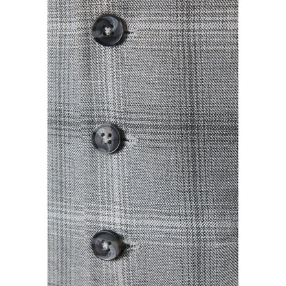 Grey - Side - Burton Mens Fine Checked Slim Waistcoat