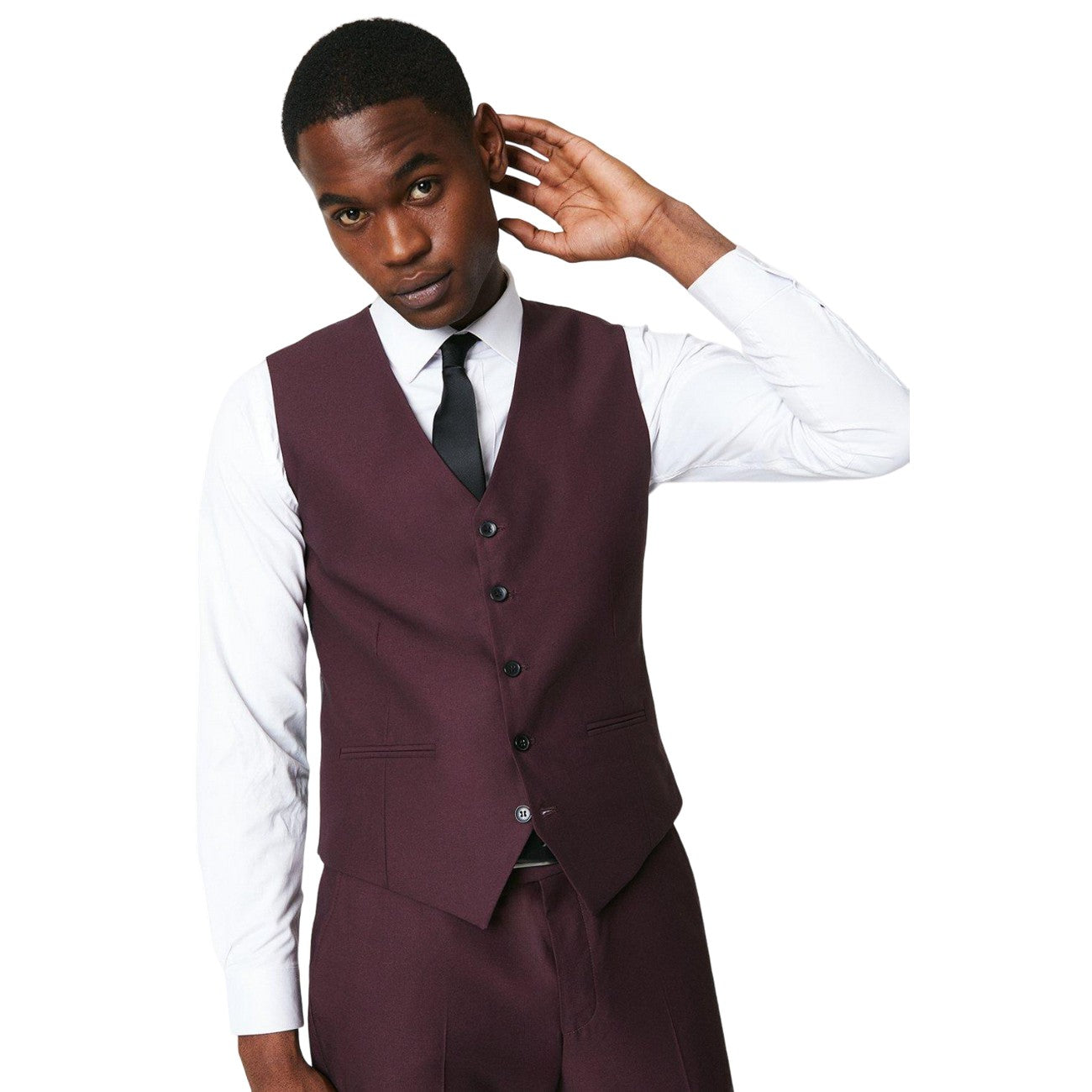 Burgundy - Front - Burton Mens Slim Waistcoat