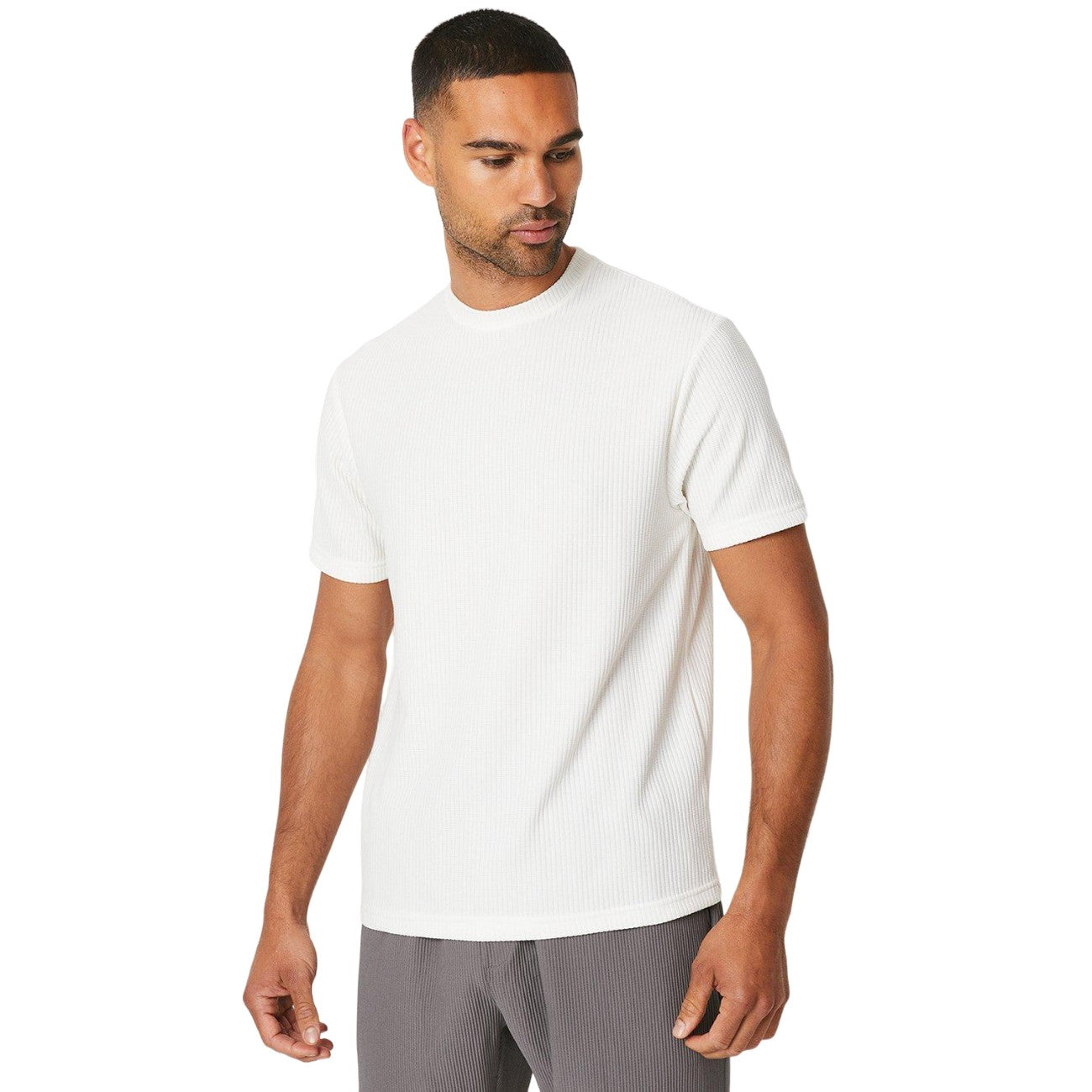 Off White - Front - Burton Mens Ribbed Crew Neck T-Shirt