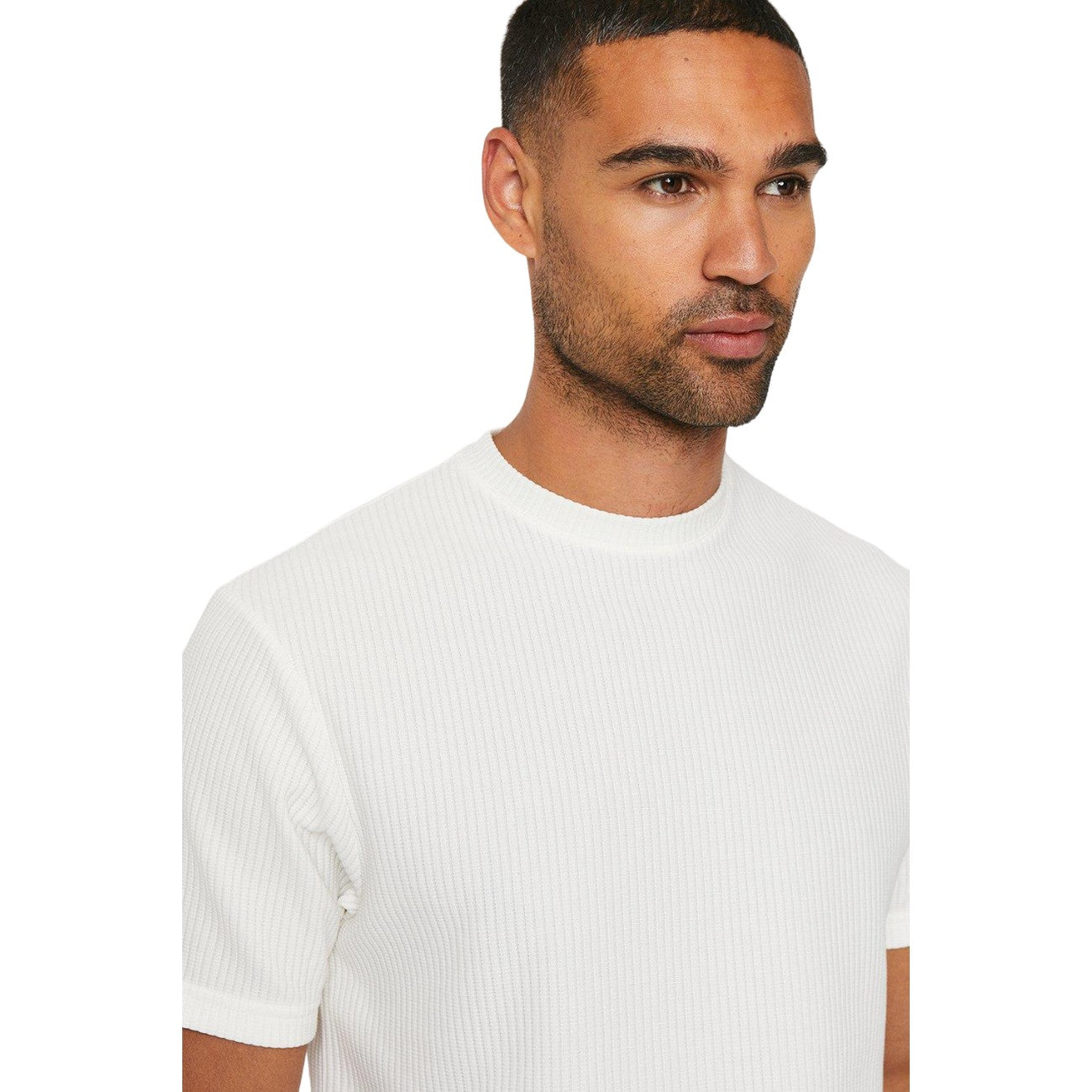 Off White - Side - Burton Mens Ribbed Crew Neck T-Shirt