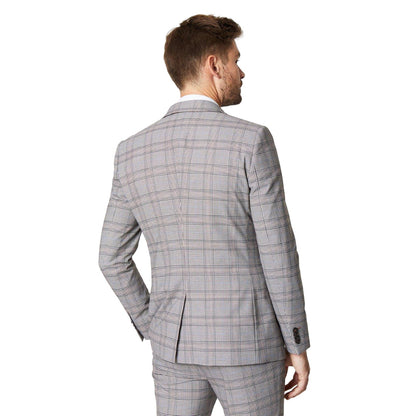 Brown - Back - Burton Mens Retro Check Single-Breasted Skinny Suit Jacket