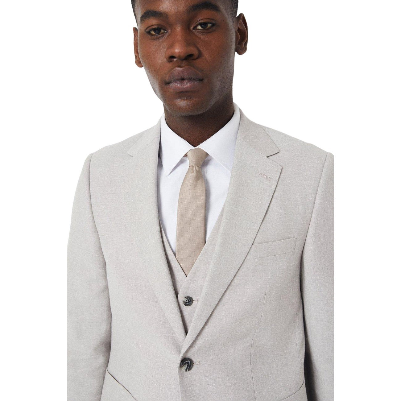 Beige - Side - Burton Mens Linen Suit Jacket