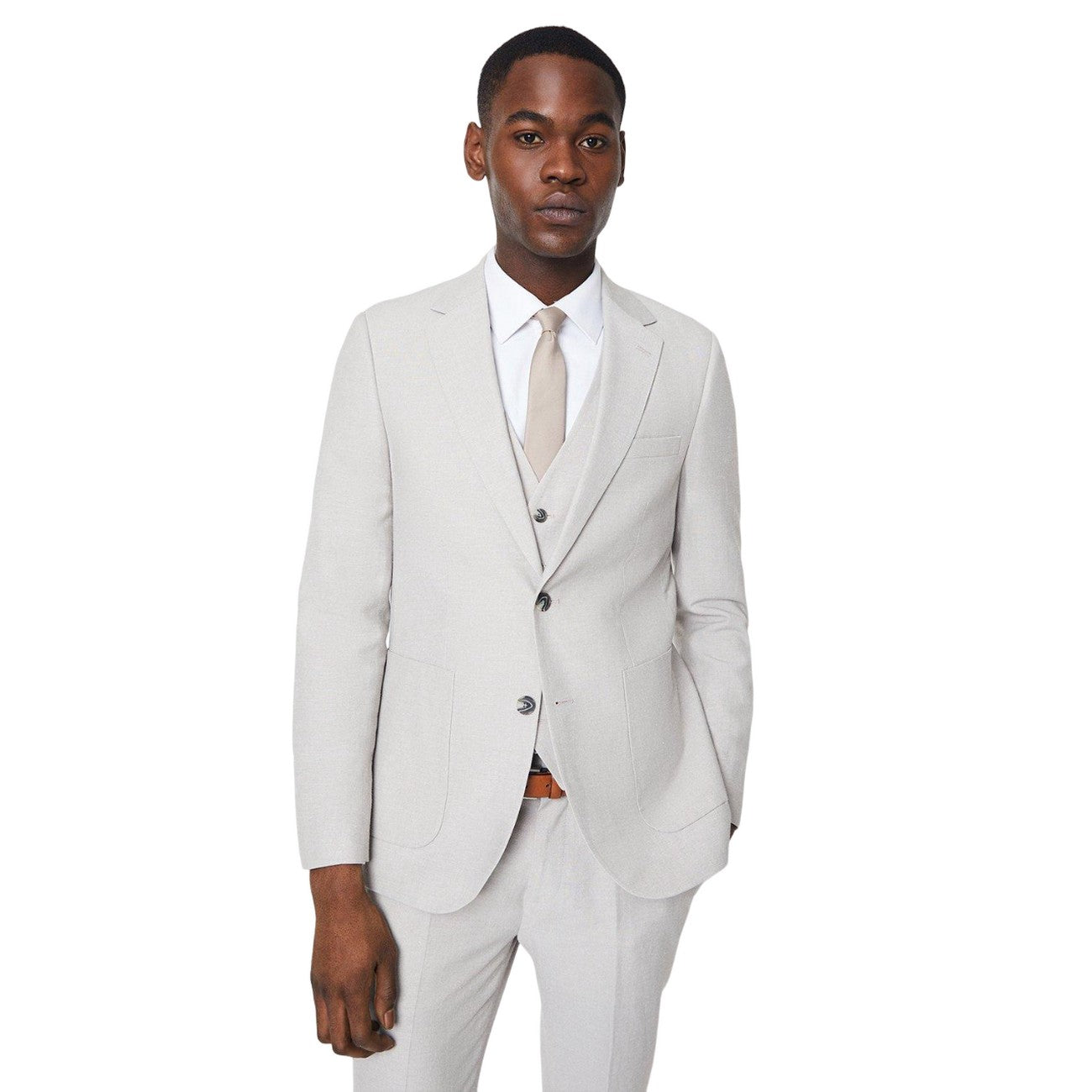 Beige - Front - Burton Mens Linen Suit Jacket