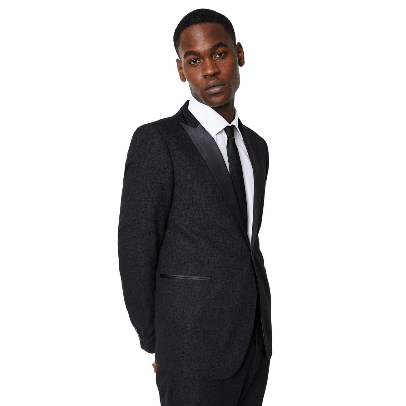 Black - Front - Burton Mens Textured Single-Breasted Tuxedo Jacket