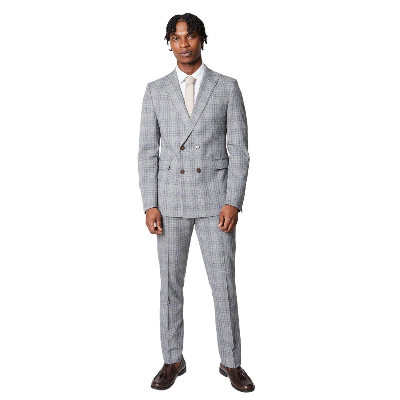 Grey - Side - Burton Mens Highlight Checked Suit Jacket
