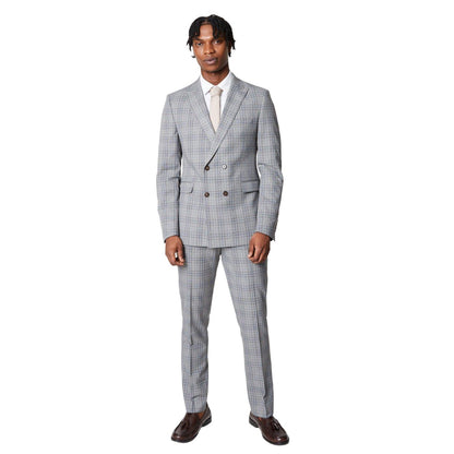 Grey - Side - Burton Mens Highlight Checked Suit Jacket