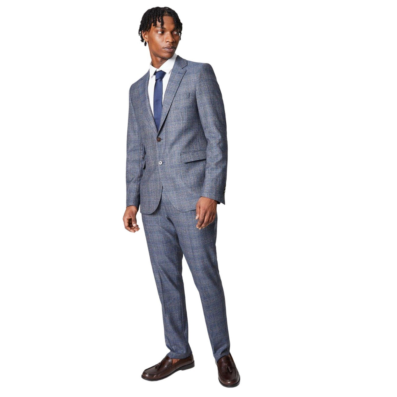 Blue - Side - Burton Mens Highlight Checked Suit Jacket