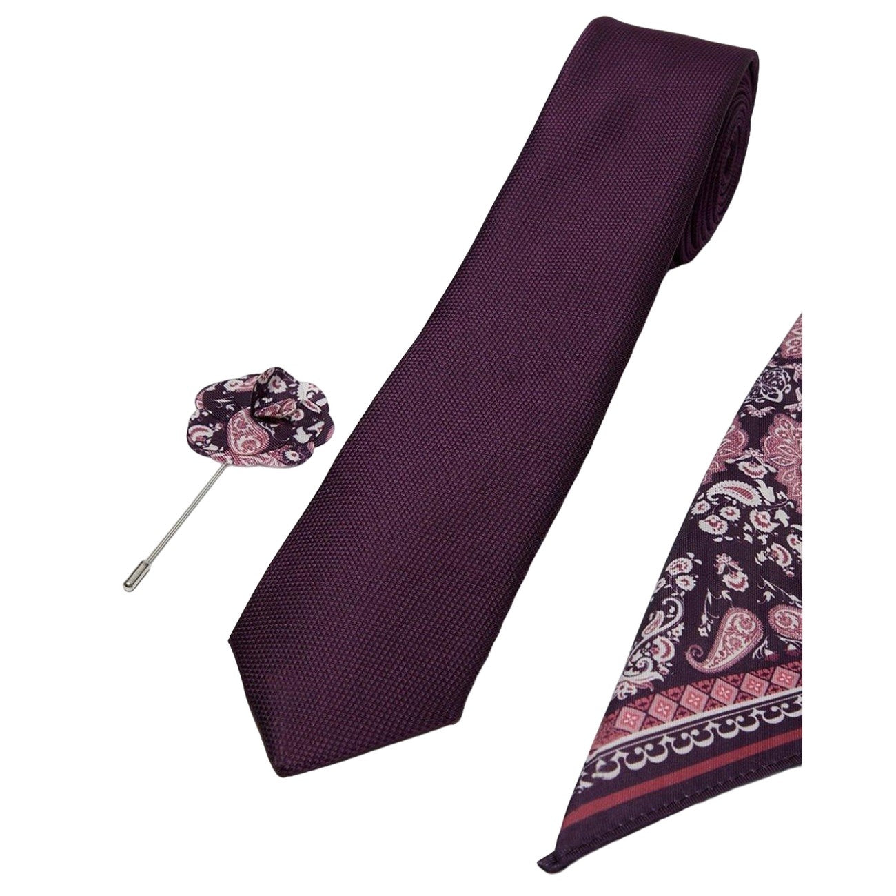 Purple - Back - Burton Mens Paisley Tie Set