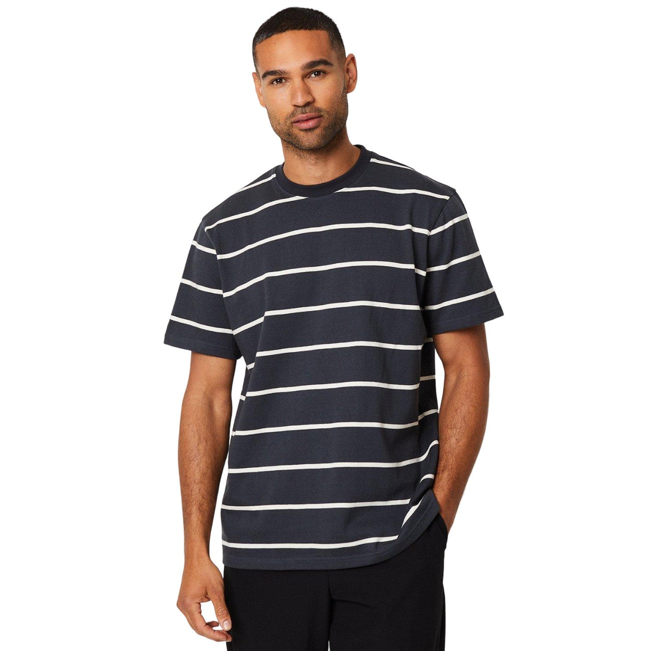 Grey - Front - Burton Mens Stripe Oversized T-Shirt