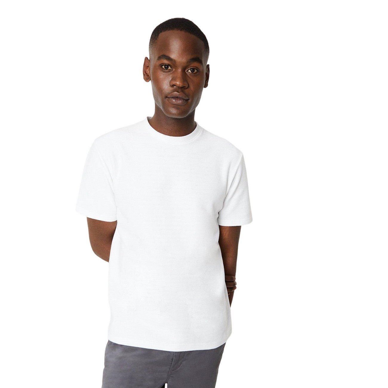 White - Front - Burton Mens Herringbone Textured T-Shirt