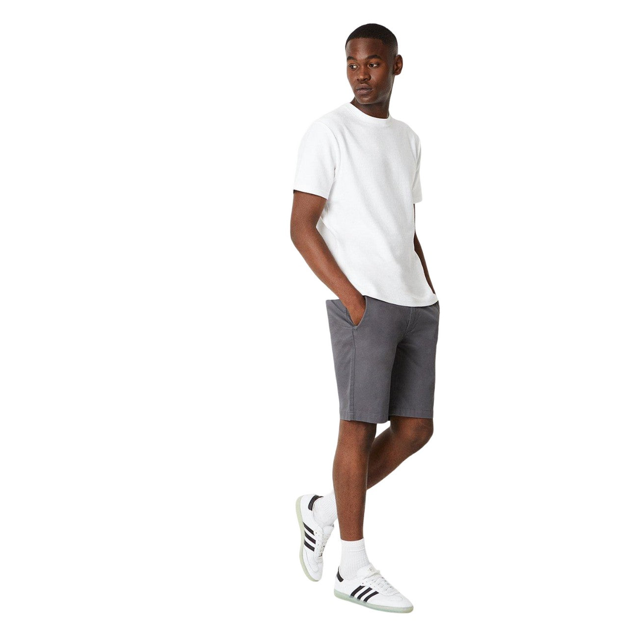 White - Side - Burton Mens Herringbone Textured T-Shirt