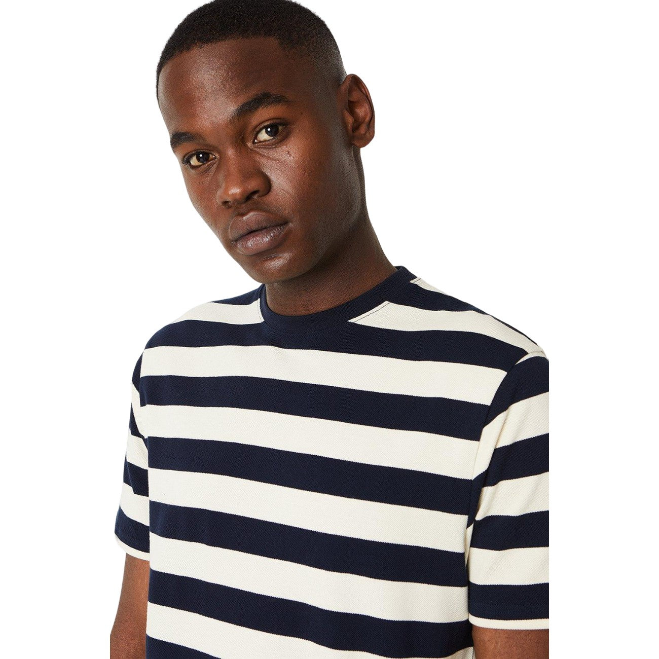 Navy - Side - Burton Mens Wide Stripe Pique T-Shirt