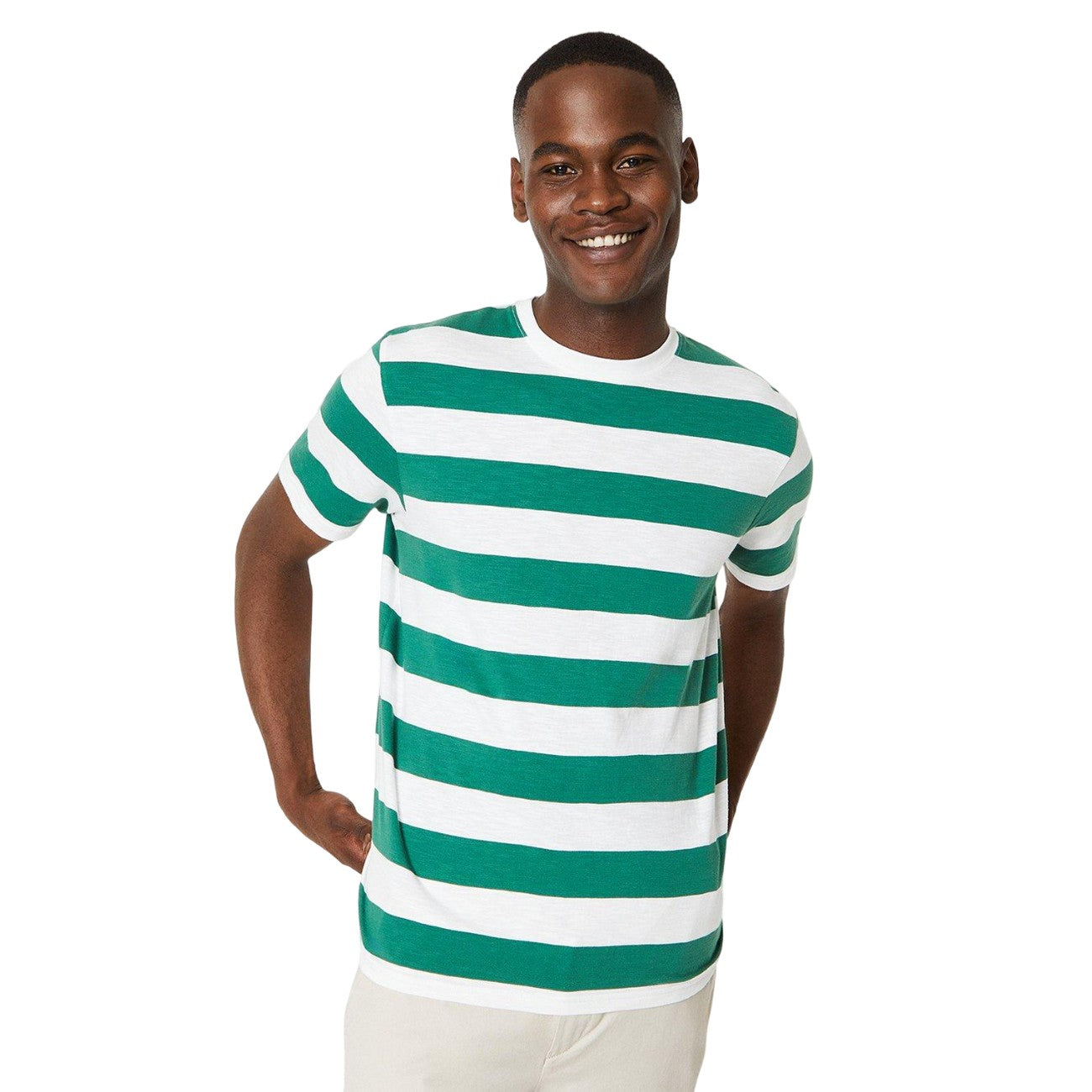 Green - Front - Burton Mens Wide Stripe Relaxed Fit T-Shirt