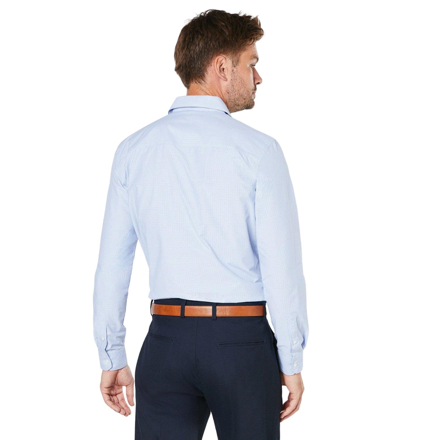 Light Blue - Back - Burton Mens Micro Checked Casual Shirt