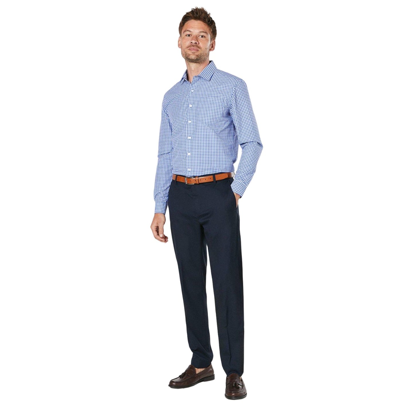 Blue - Side - Burton Mens Small Scale Check Long-Sleeved Casual Shirt