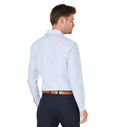 Light Blue - Back - Burton Mens Micro Checked Easy-Iron Slim Formal Shirt