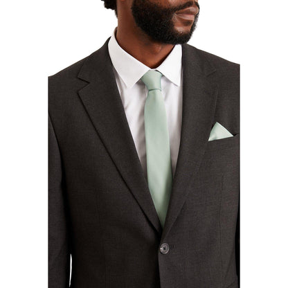 Sage - Side - Burton Mens Long Length Tie & Pocket Square Set