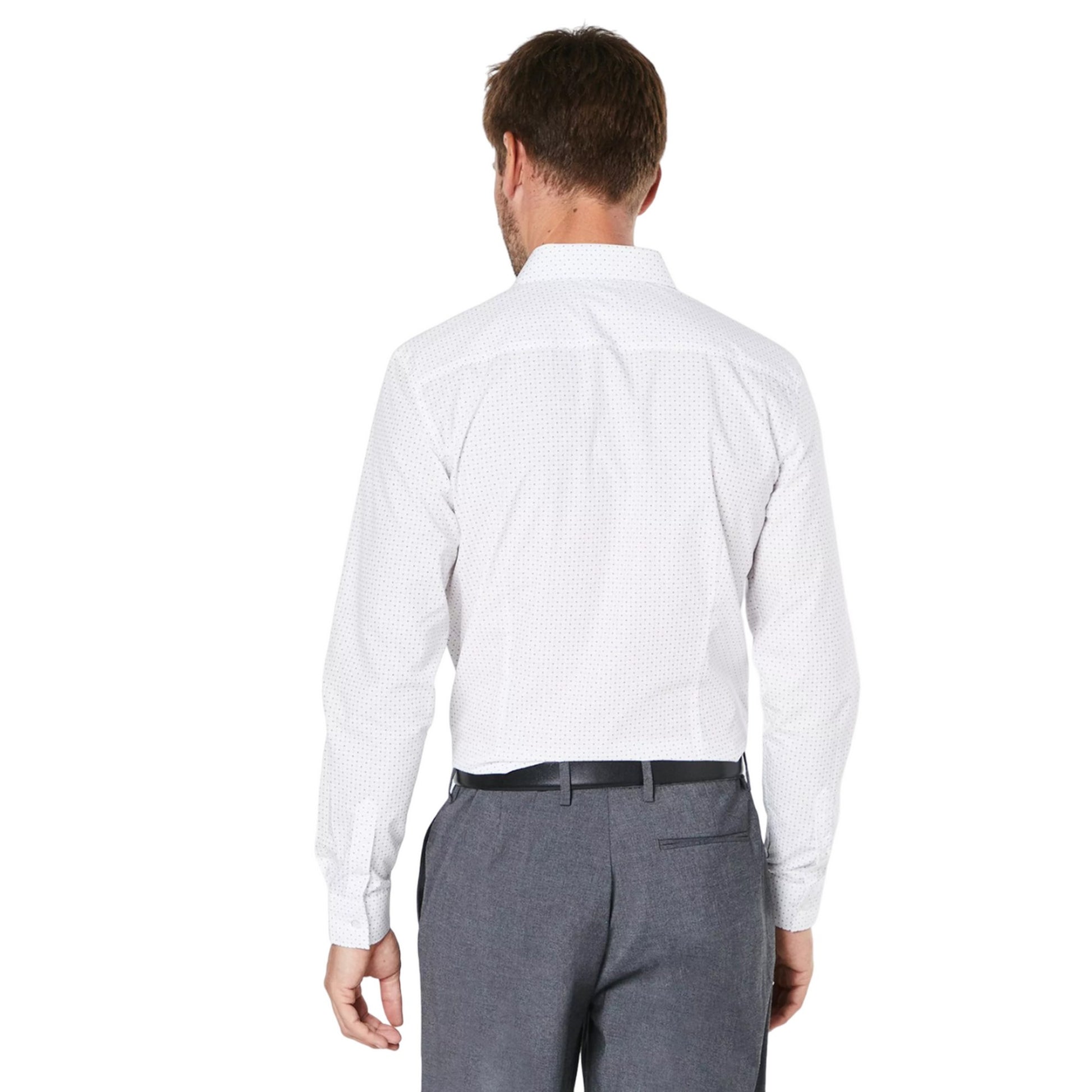 White - Back - Burton Mens Geometric Easy-Iron Slim Formal Shirt