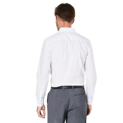 White - Back - Burton Mens Geometric Easy-Iron Slim Formal Shirt