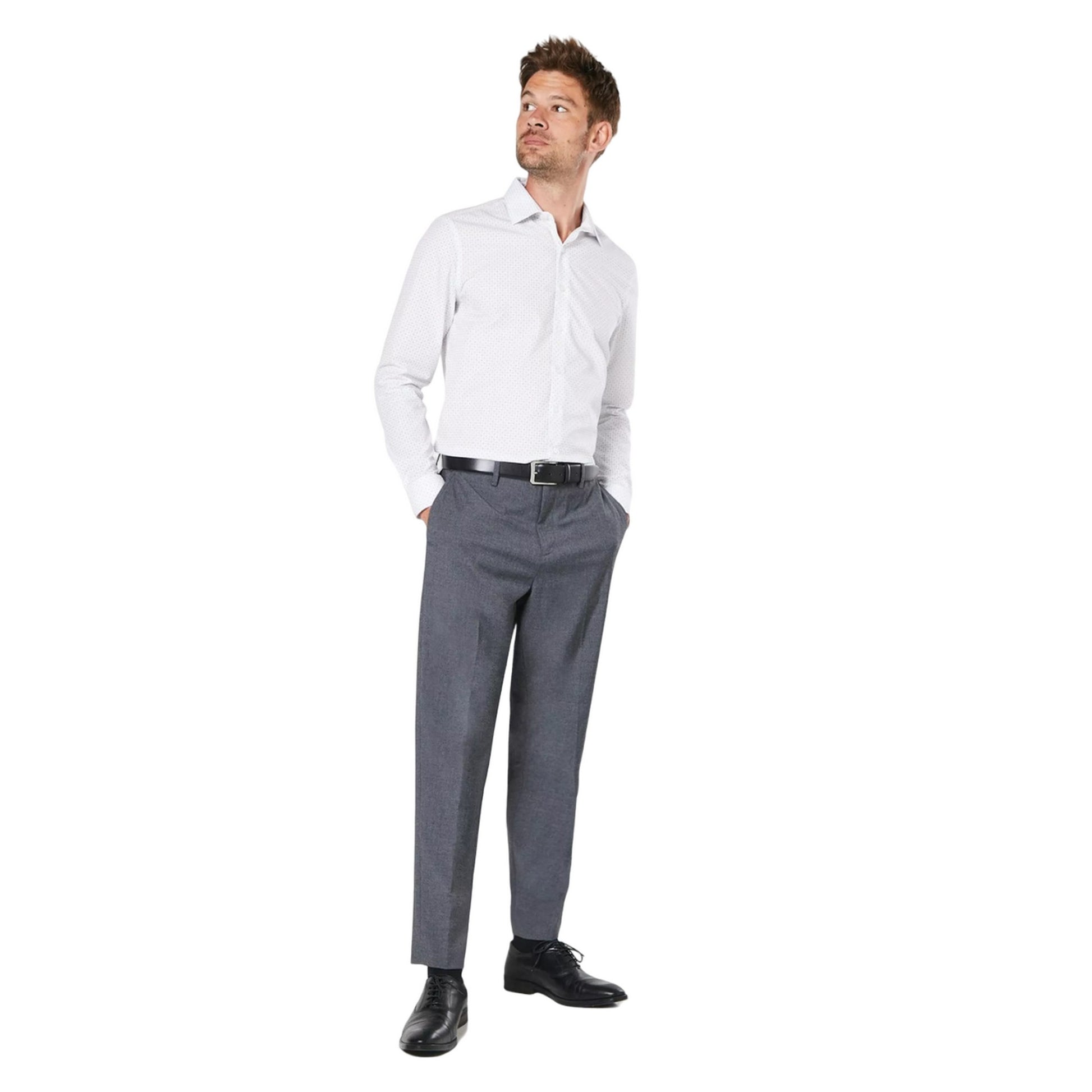 White - Side - Burton Mens Geometric Easy-Iron Slim Formal Shirt