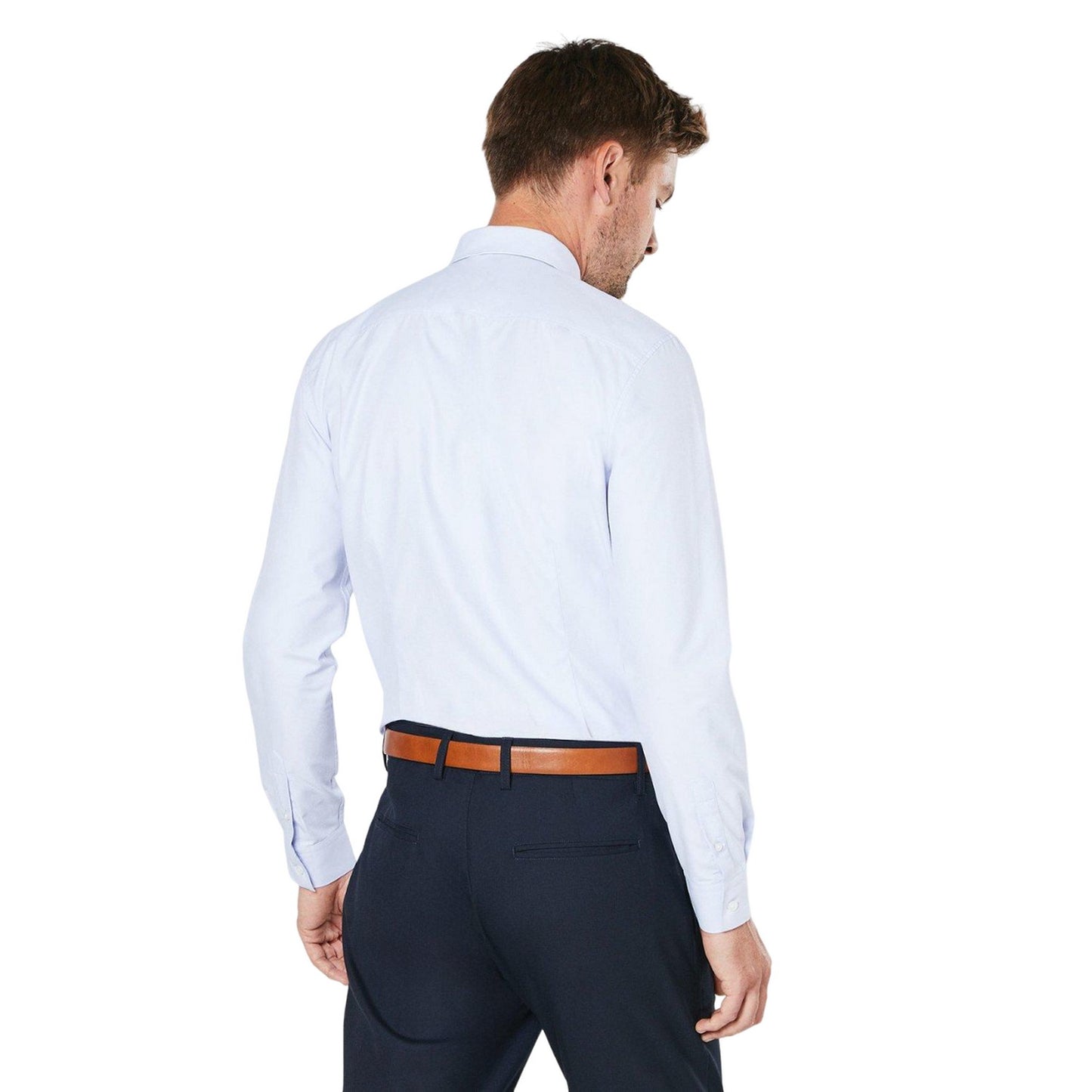 Light Blue - Back - Burton Mens Dobby Easy-Iron Slim Formal Shirt
