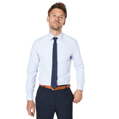Light Blue - Front - Burton Mens Dobby Easy-Iron Slim Formal Shirt