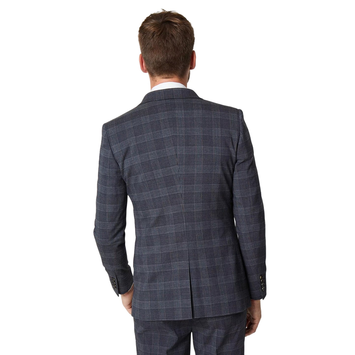Burgundy - Back - Burton Mens Retro Check Single-Breasted Slim Suit Jacket