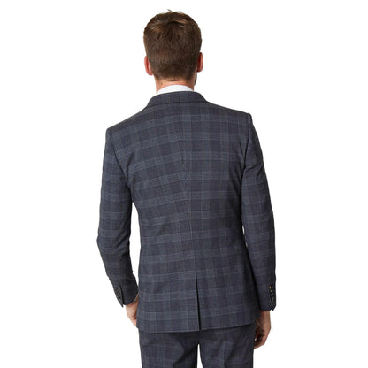 Burgundy - Back - Burton Mens Retro Check Single-Breasted Slim Suit Jacket