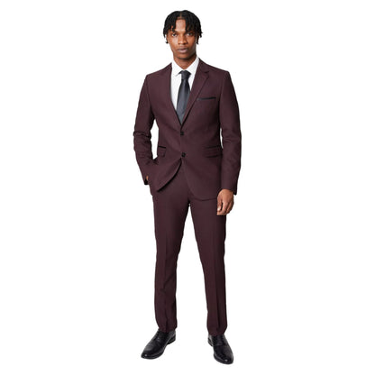Burgundy - Side - Burton Mens Tipped Single-Breasted Suit Jacket