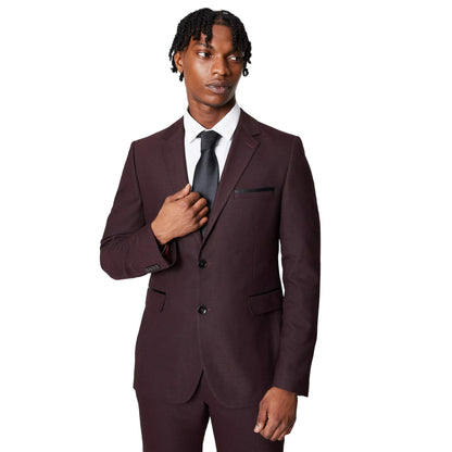 Burgundy - Front - Burton Mens Tipped Single-Breasted Suit Jacket