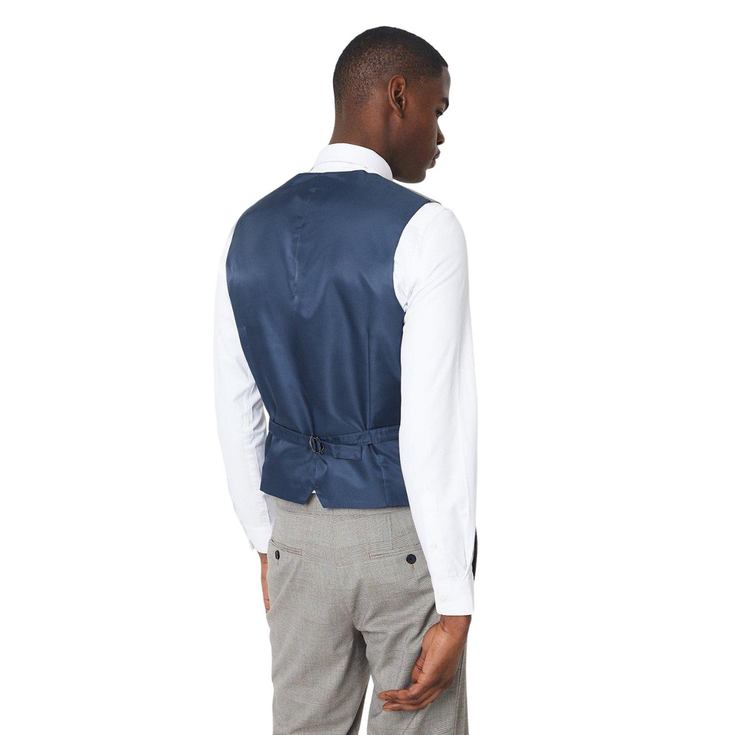 Neutral - Back - Burton Mens Pow Checked Tailored Waistcoat